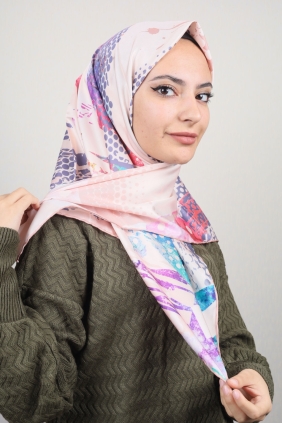 Piramit Desenli Dijital Tivil Eşarp Desen-74