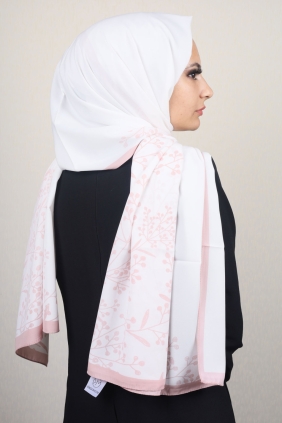 Moda Kaşmir Pembe-Beyaz Serisi Medine İpeği Şal - Desen-01