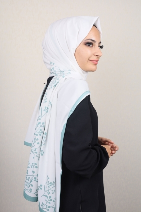 Moda Kaşmir Yeşil-Beyaz Serisi Medine İpeği Şal - Desen-01