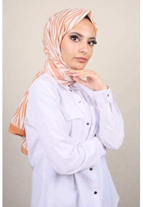 Moda Kaşmir Turuncu-Beyaz Serisi Medine İpeği Şal - Desen-02