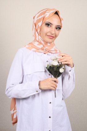 Moda Kaşmir Turuncu-Beyaz Serisi Medine İpeği Şal - Desen-02