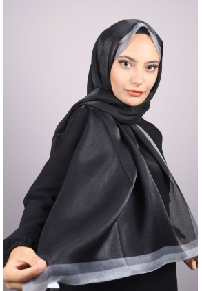 Piramit Düz Renk Simli Bantlı Abiye Şal - Desen-06