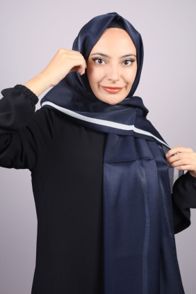 Piramit Düz Renk Simli Bantlı Abiye Şal - Desen-06