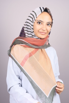 Poloist Desenli Keten Flamlı Eşarp - Desen-538