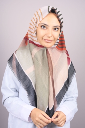 Poloist Desenli Keten Flamlı Eşarp - Desen-538