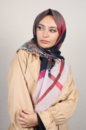 Poloist Desenli Keten Flamlı Eşarp - Desen-556