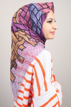 Poloist Desenli Keten Flamlı Eşarp - Desen-591