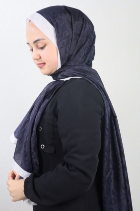 Bonjela Kendinden Desenli Şeritli Monogram Şal - Desen-01
