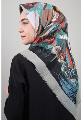 Bonjela Desenli Keten Soft Eşarp - Desen-14