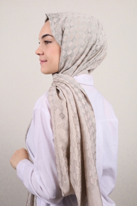 Piramit Kendinden Desenli Monogram Şal - Desen-01