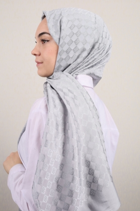Piramit Kendinden Desenli Monogram Şal - Desen-01