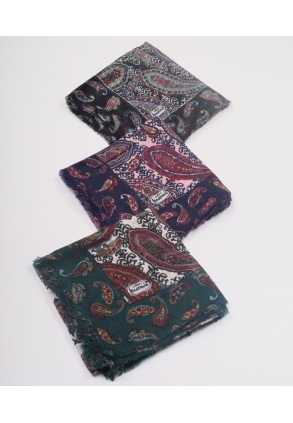 Yasemin İpek Desenli Keten Flamlı Eşarp - Desen-02