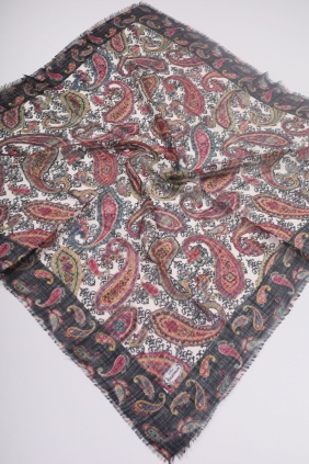 Yasemin İpek Desenli Keten Flamlı Eşarp - Desen-02