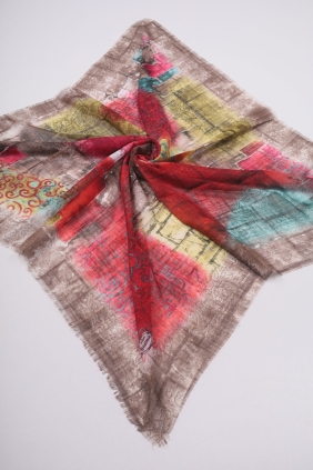 Yasemin İpek Desenli Keten Flamlı Eşarp - Desen-03