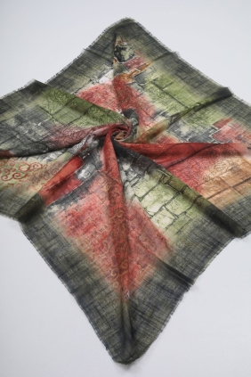 Yasemin İpek Desenli Keten Flamlı Eşarp - Desen-03