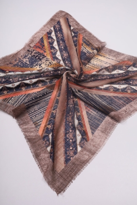 Yasemin İpek Desenli Keten Flamlı Eşarp - Desen-04