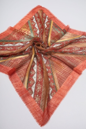 Yasemin İpek Desenli Keten Flamlı Eşarp - Desen-04