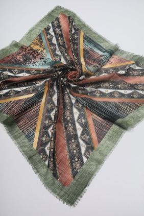 Yasemin İpek Desenli Keten Flamlı Eşarp - Desen-04