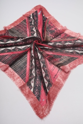 Yasemin İpek Desenli Keten Flamlı Eşarp - Desen-04