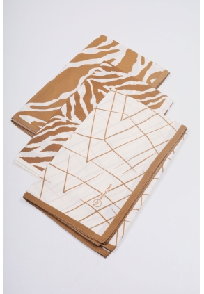 Moda Kaşmir Karamel-Beyaz Serisi Medine İpeği Şal - Desen-03